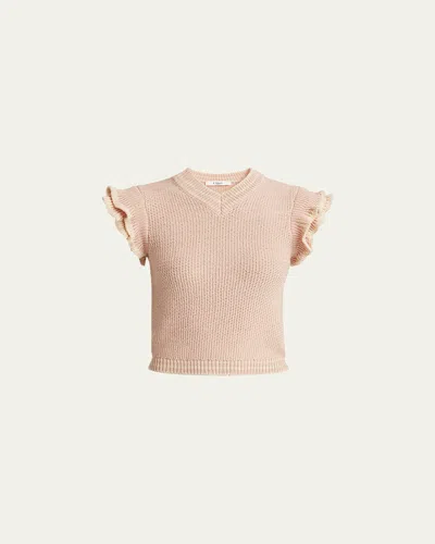 Chloé Ruffle Cap-sleeve Sweater In Pinky Orange