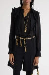 Chloé Ruffle Collar Georgette Top In Black