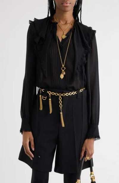 Chloé Ruffle Collar Georgette Top In Black