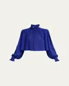 Chloé Ruffle Collar Organic Silk Georgette Crop Blouse In Blue