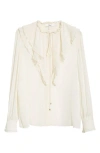 Chloé Lace-trimmed Ruffled Silk Blouse In Dusty White