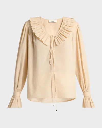 CHLOÉ RUFFLE COTTON VOILE BLOUSE