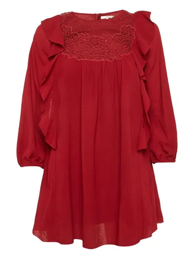 Pre-owned Chloé Ruffle Crochet Top In Red