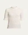 Chloé Ruffle-cuff Pointelle Wool Cashmere Top In Iconic Milk