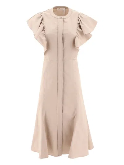 CHLOÉ RUFFLE-DETAIL BUTTON-FRONT DRESS