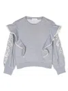 Chloé Ruffle-detail Floral-embroidery Sweatshirt In Grey