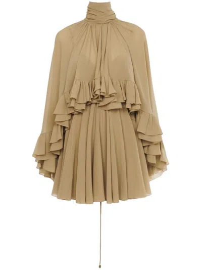 Chloé Ruffle-detailing Mini Dress In Neutrals