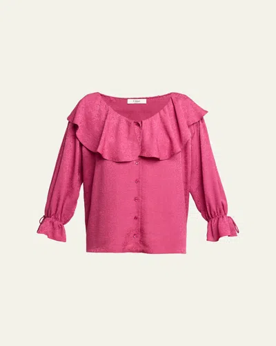 Chloé Ruffle Floral Silk Jacquard Button-front Top In Pink