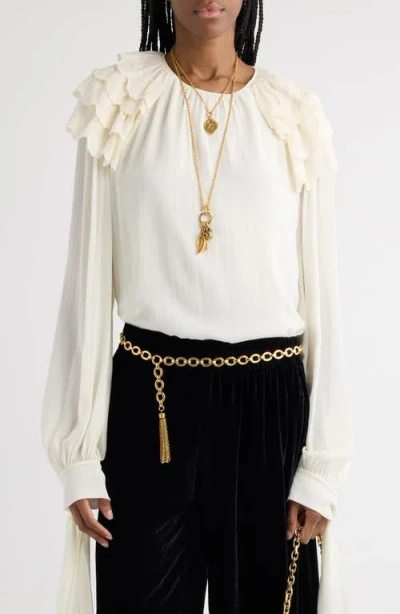 Chloé Ruffle Long Sleeve Silk Top In Dusty White