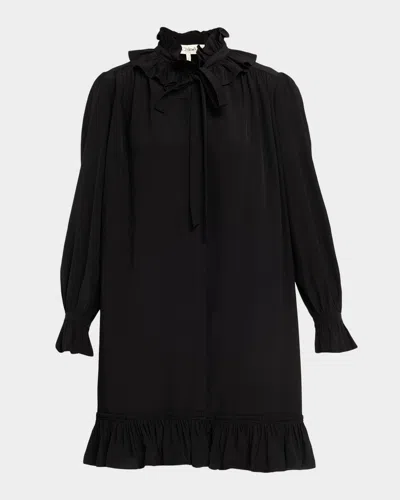 Chloé Ruffle Neck-tie Silk Mini Shirtdress In Black