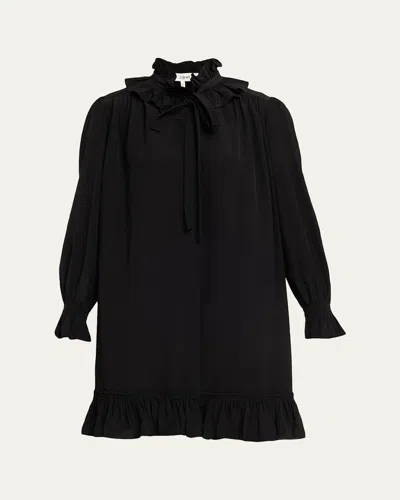 Chloé Ruffle Neck-tie Silk Mini Shirtdress In Black
