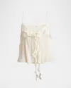 Chloé Ruffled Tie-front Silk-chiffon Top In Dusty White
