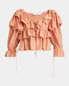 Chloé Top With Coral Colour Silk Bow In Shell Coral