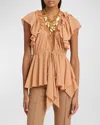 Chloé Beige Top With Gatherings And V Neck In Silk Georgette Woman In Cheek