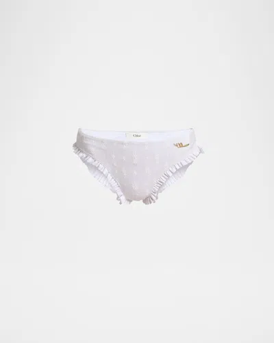 CHLOÉ RUFFLE-TRIM EYELET BIKINI BOTTOMS