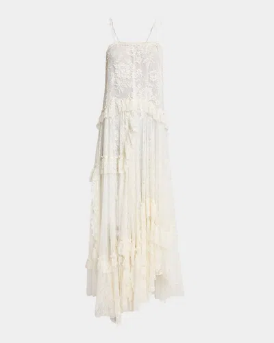 Chloé Ruffle-trim Floral Lace Maxi Dress In White