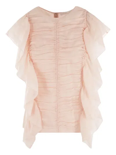 Chloé Ruffle-trim Ramie Top In Pink