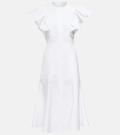 Chloé Ruffle-trimed Cotton Midi Dress In White