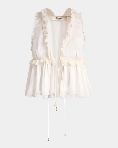 Chloé Ruffle V-neck Sleeveless Silk Top In Neutral