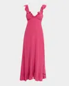 Chloé Maxi Dress Flared Hem Ruffled Neckline In Red