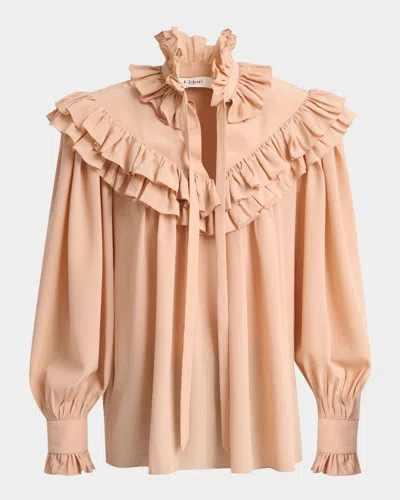 Chloé Ruffle-yoke Silk Blouse In Brown