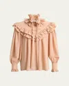 Chloé Oversized Top With Ruffles In Brown