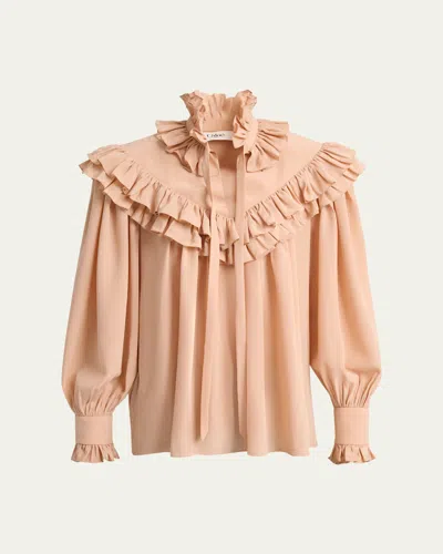 CHLOÉ RUFFLE-YOKE SILK BLOUSE