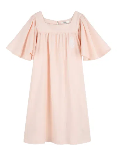 Chloé Kids Ruffled Cotton Dress In Pink