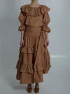 Chloé Ruffled Cotton Blouse With Drawstring Cuffs For Women In Brown