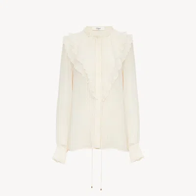 Chloé Ruffled Blouse In Silk Georgette In White