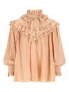 Chloé Sand Brown Oversized Ruffle Top In Neutral