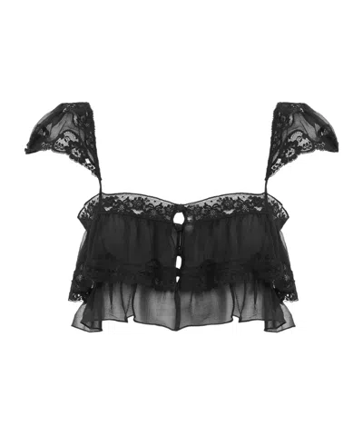 Chloé Ruffled Bralette In Silk Mousseline  Lace In Black