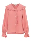 Chloé Bertha-collar Ruffle Button-down Silk Blouse In Pink