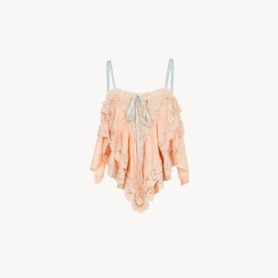 Chloé Ruffled Camisole Top In Silk Charmeuse & Lace In Multi