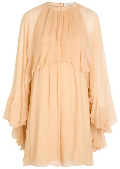 Chloé Chloe Ruffled Cape-effect Silk Mini Dress In Neutral
