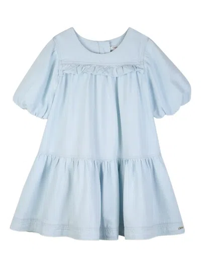 Chloé Kids' Ruffled Cotton Dress In Blue