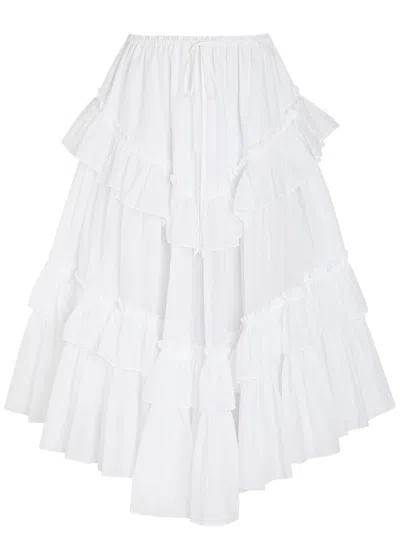 Chloé Chloe Ruffled Cotton Midi Skirt In White