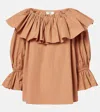 Chloé Ruffled Cotton Blouse With Drawstring Cuffs For Women