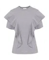 Chloé Ruffled Cotton T-shirt In Gray