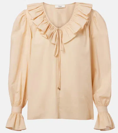 CHLOÉ CHLOE RUFFLED COTTON VOILE BLOUSE