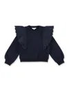 Chloé Girl's Logo-print Embroidered Ruffle Trim Sweater In Marine