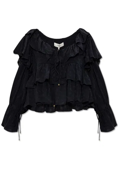Chloé Ruffled Cropped Floral-jacquard Blouse In Black