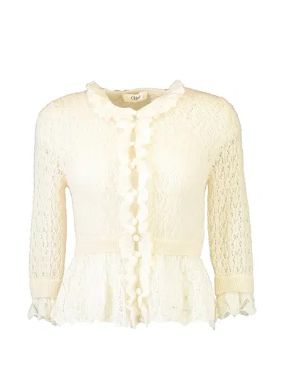 Chloé Ruffled Cropped Cardigan In Yellow