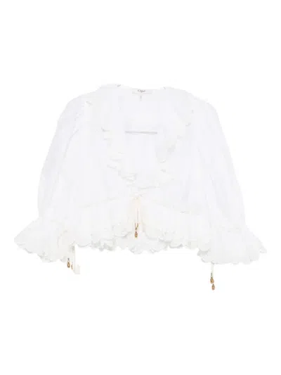 Chloé Ruffled Cropped Top In White