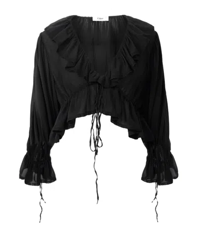 Chloé Ruffled-detail Tie-fastening Top In Animal Print