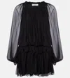 Chloé Ruffled Draped Silk Minidress In Black