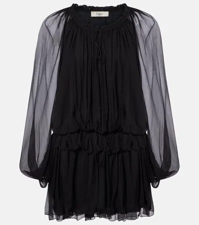 CHLOÉ CHLOÉ RUFFLED DRAPED SILK MINIDRESS