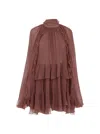 Chloé Tiered Ruffle Silk Mousseline Mini Dress In Pink