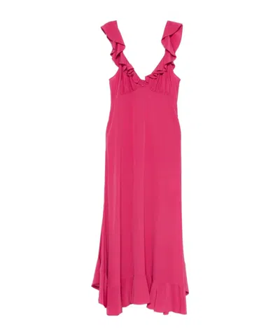 Chloé Maxi Dress Flared Hem Ruffled Neckline In Pink