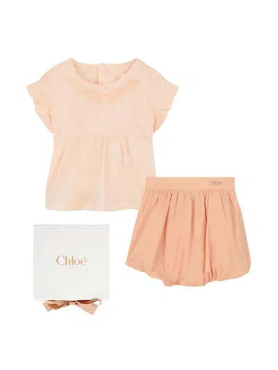 Chloé Ruffled Embroidered Babygrow Set In Orange